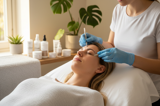 A lady having a dermaplaning treatment at home based salon